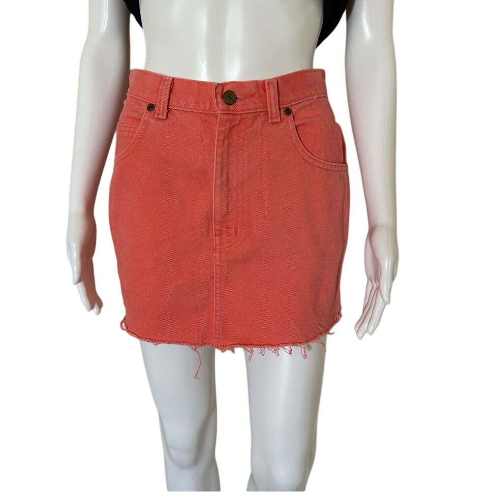Vintage Weathered Cowboy Coral Short Cotton Denim Skirt Size 5